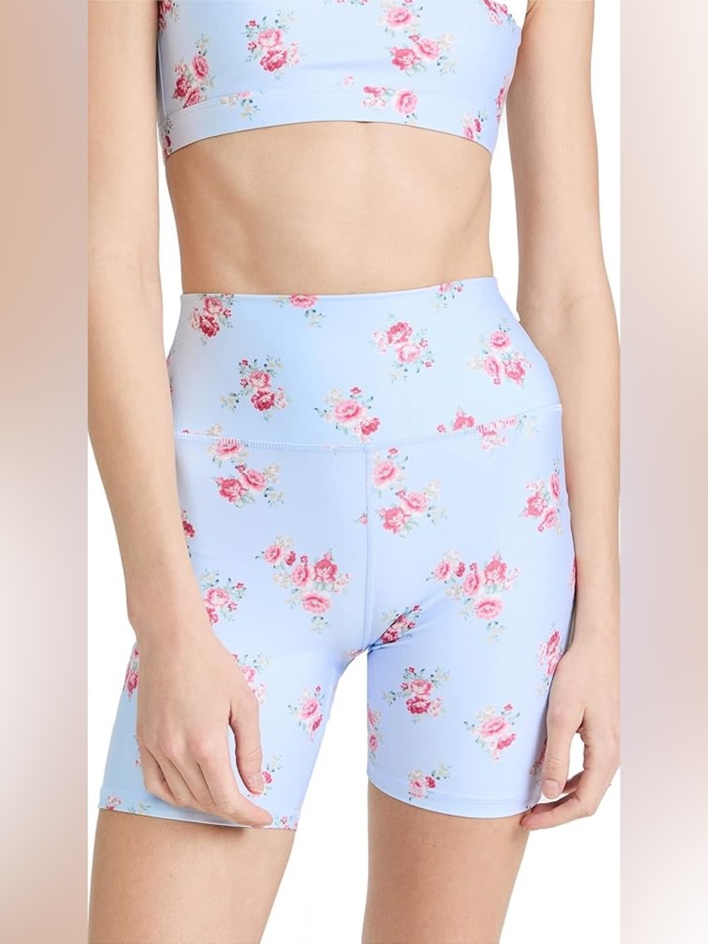 Spiritual Gangster Light Blue Floral Active Biker Shorts Size Small